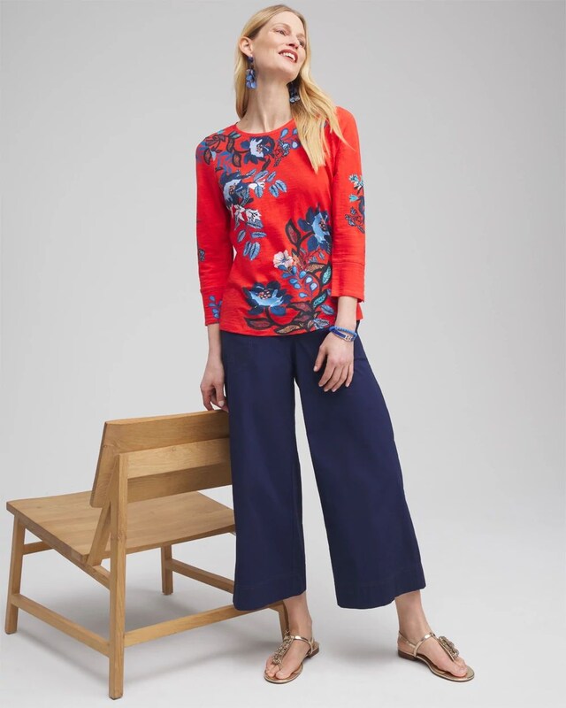 Floral 3/4 Sleeve Button Tee - image 2